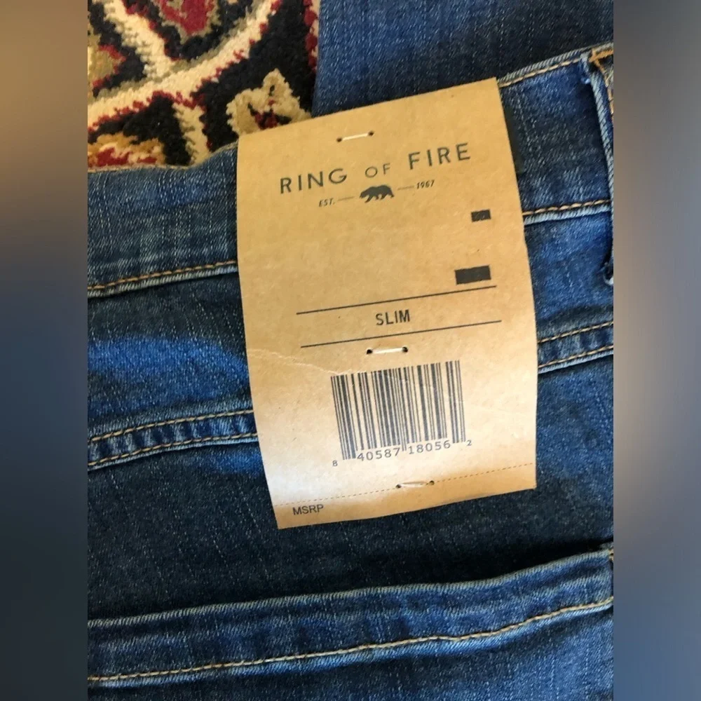 NWT  men's ring of fire slim stretch jeans, 38 x 30